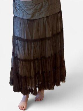 Ruth luxury brown sheer full-lentgh skirt with elastic waistband